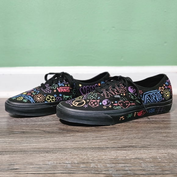 Vans Other - Vans Black Sneakers with Colorful Doodles
